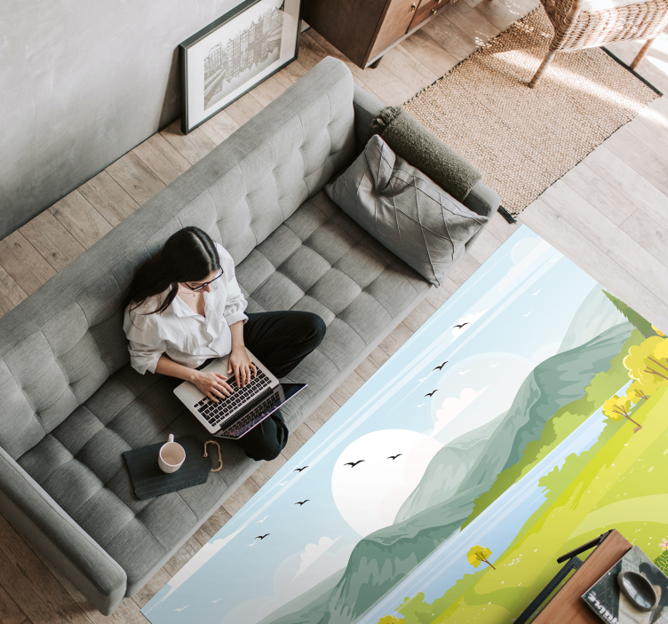 Tegneserie bjerglandskab vinyl tæppe - TenStickers