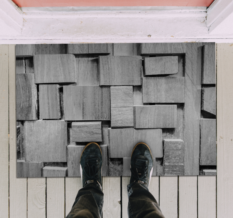 Teksturerede blokke vinyl tæppe med træeffekt - TenStickers