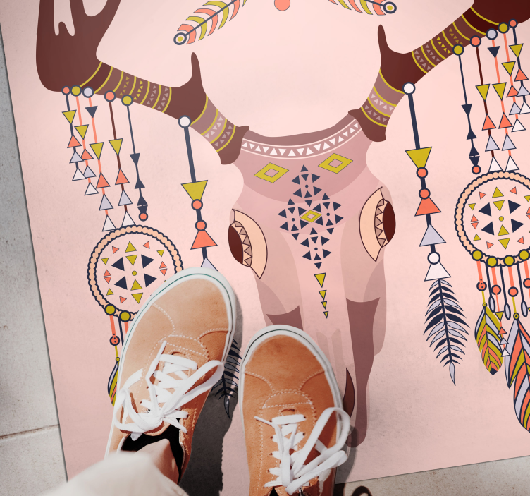 Tribal stag skull vinyl tæppe - TenStickers