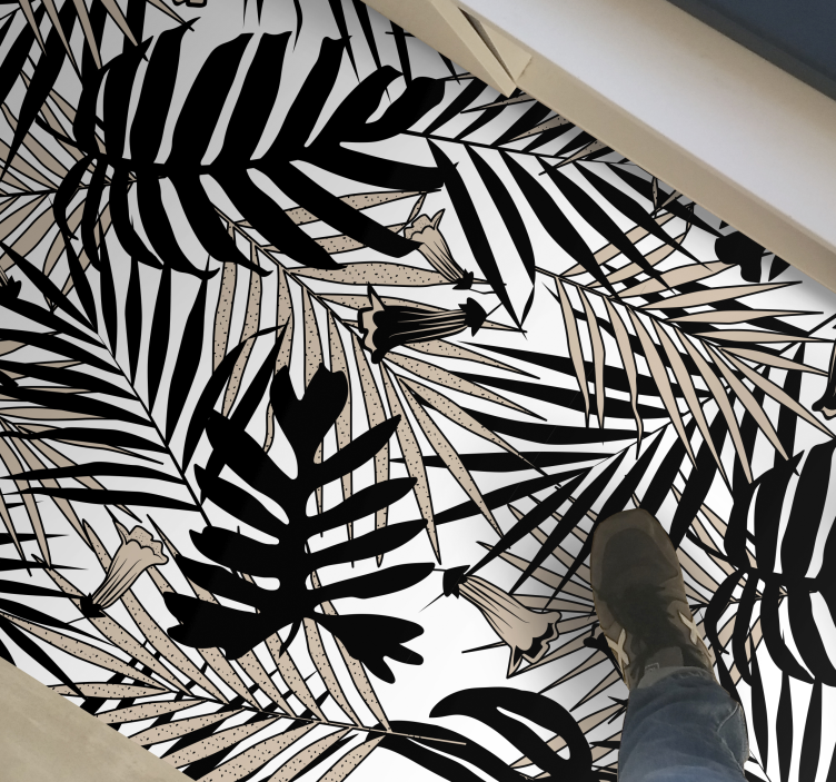 Tropisk bladelement natur vinyl tæppe - TenStickers