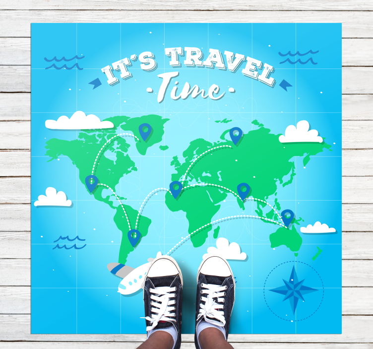 Udforskning af verdenskort verdenskort vinyl tæppe - TenStickers