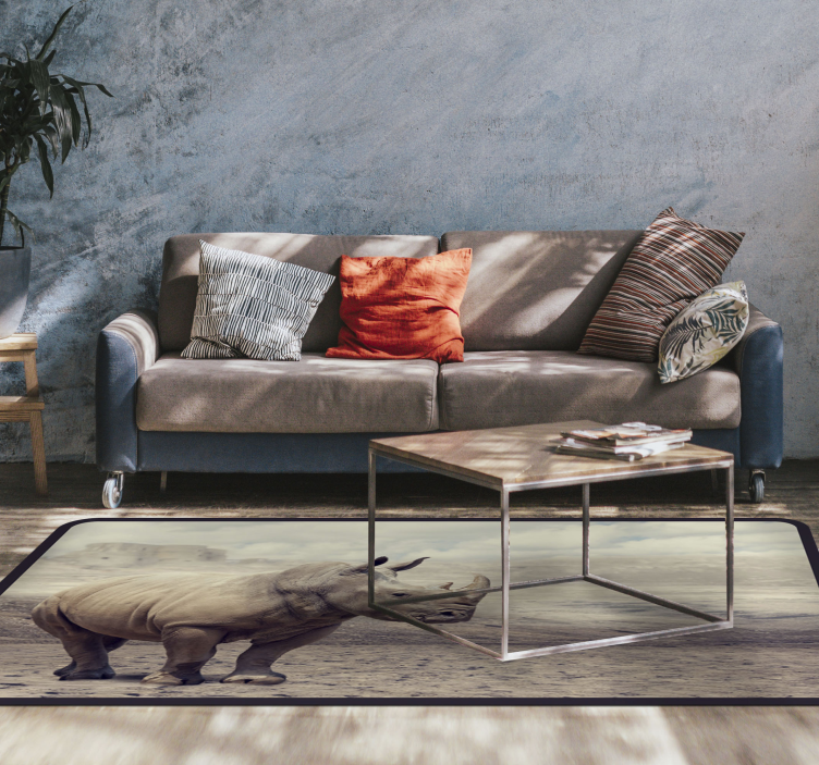 Vilde næsehorn tæppe brun og grå - TenStickers