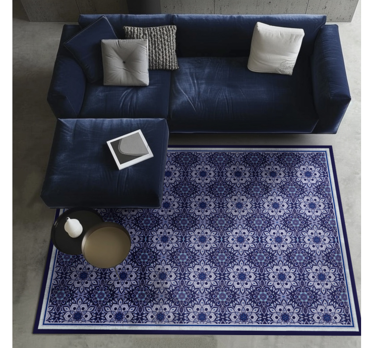 Vintage blomsterdesign blå vinyl tæppe - TenStickers