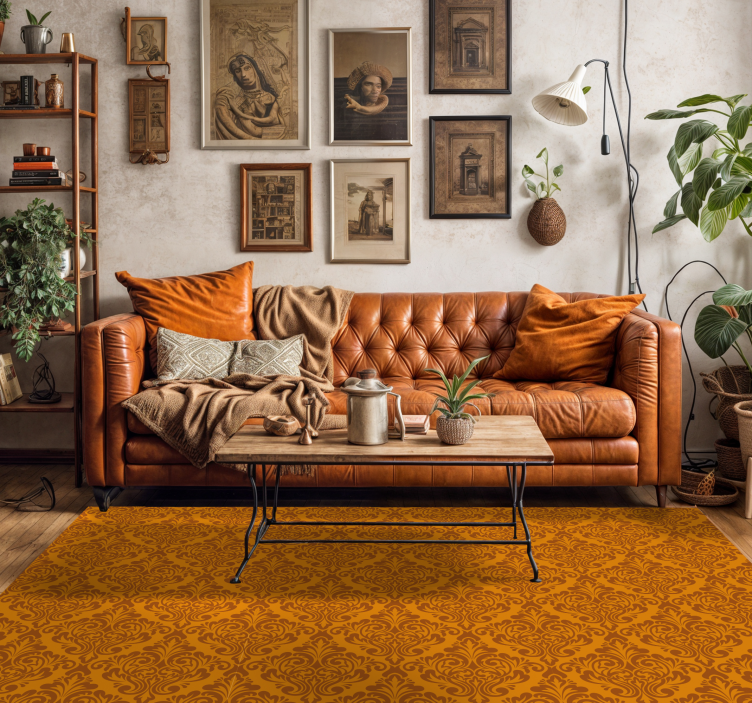 Vintage damask orange vinyl  tæppe - TenStickers