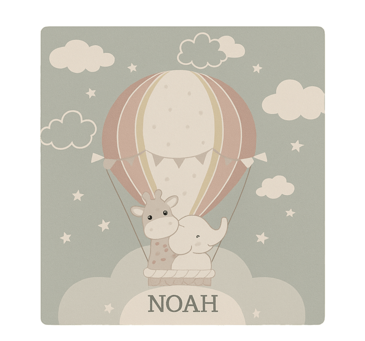 Vinyl tæppe med pastelfarvet luftballon og navn - TenStickers