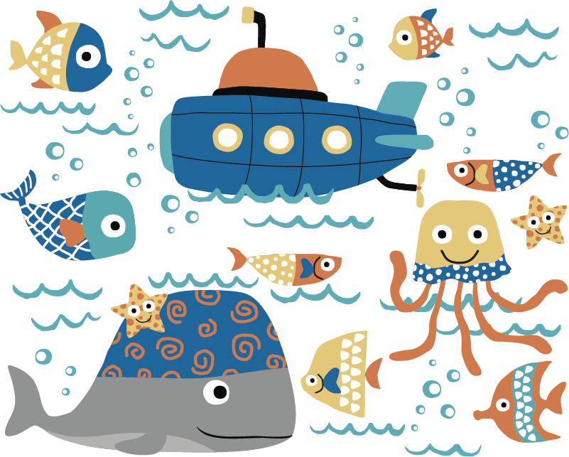Vinyltæpper med dyr blå marine motiver - TenStickers