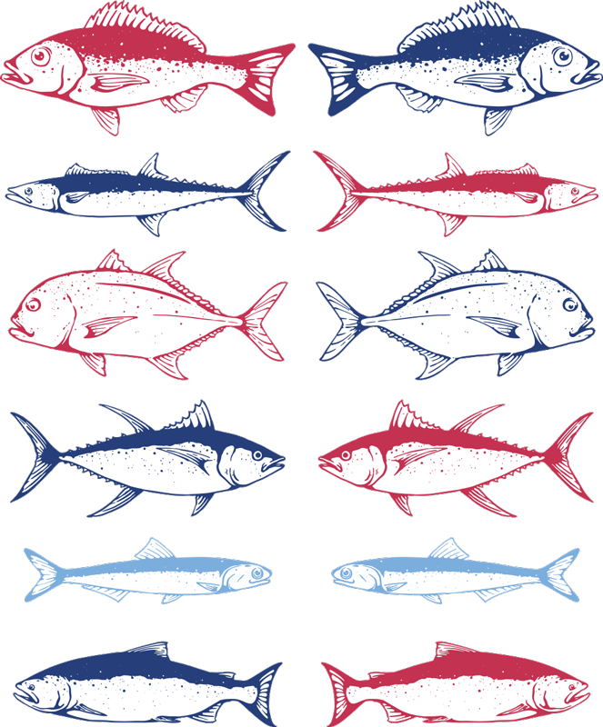 Vinyltæpper med dyr håndtegnede fiskemotiv - TenStickers