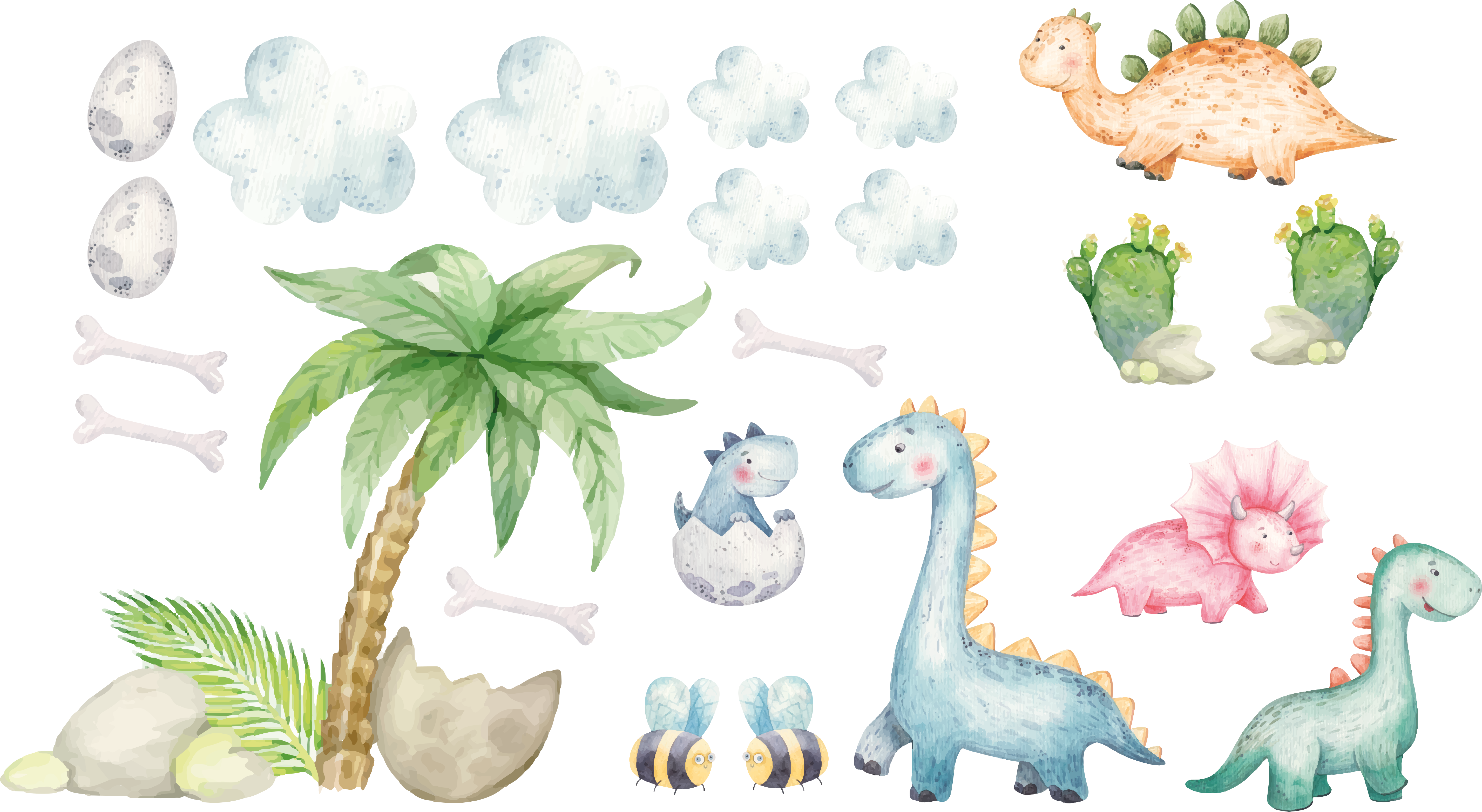 Vinyltæpper med dyr søde akvarel dinosaurer - TenStickers