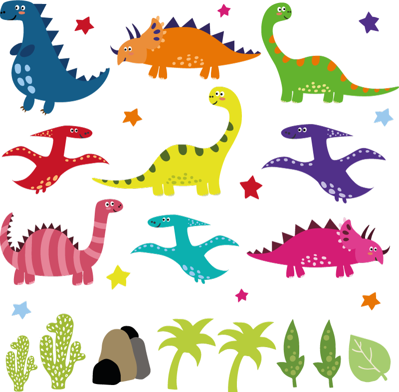 Vinyltæpper med dyr nordiske dinosaurer farverige tegninger - TenStickers