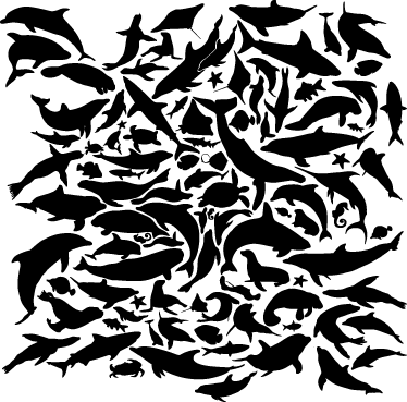 Vinyltæpper med dyr marine sorte dyr - TenStickers