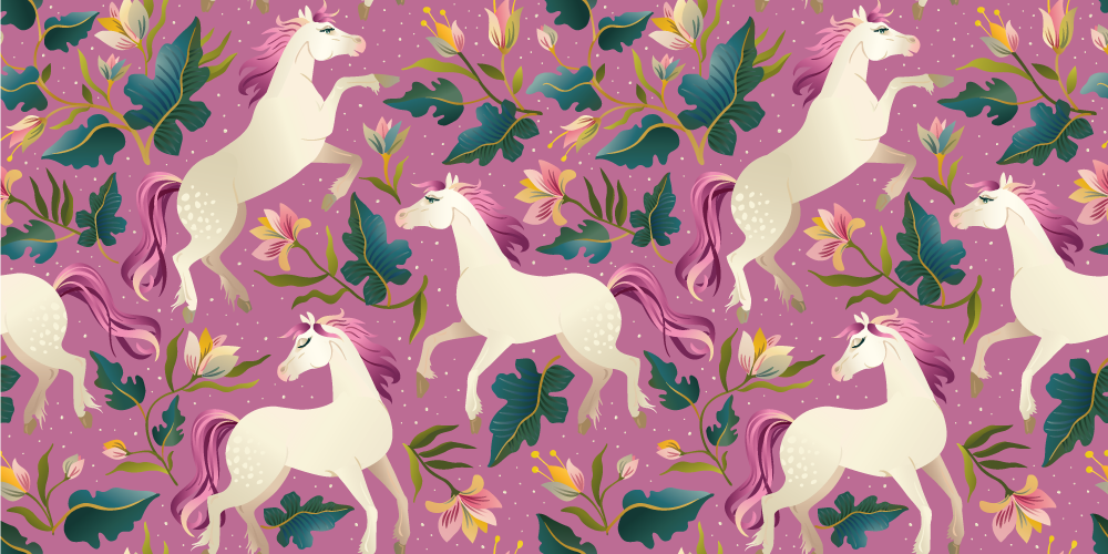 Vinyltæpper med dyr i pink og blomster heste design - TenStickers