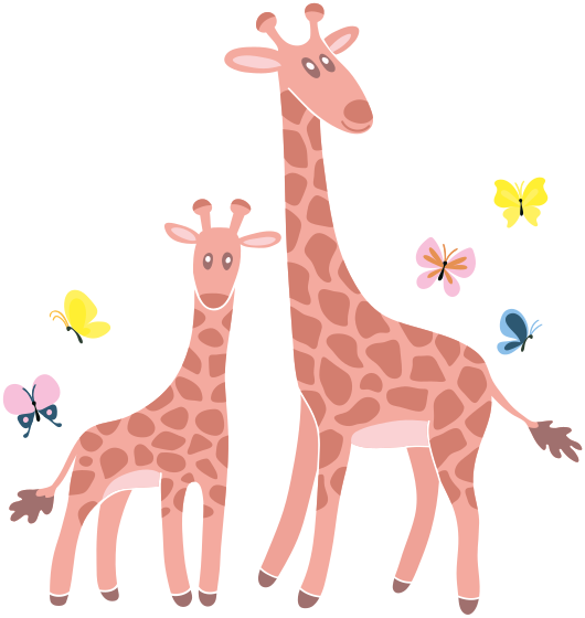 Vinyltæpper med dyr mor og barn sommerfugl giraffe - TenStickers