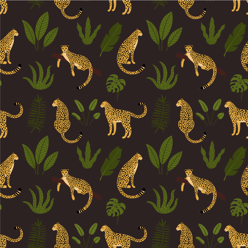 Vinyltæpper med dyr mørk botanisk og vild leopard mønster - TenStickers
