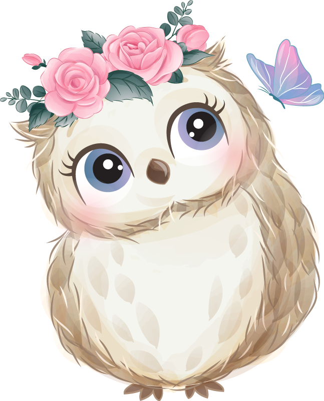 Vinyltæpper med dyr babyugle og blomster - TenStickers