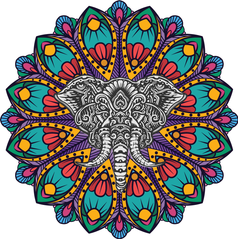 Vinyltæpper med dyr farverigt elefant mandala - TenStickers