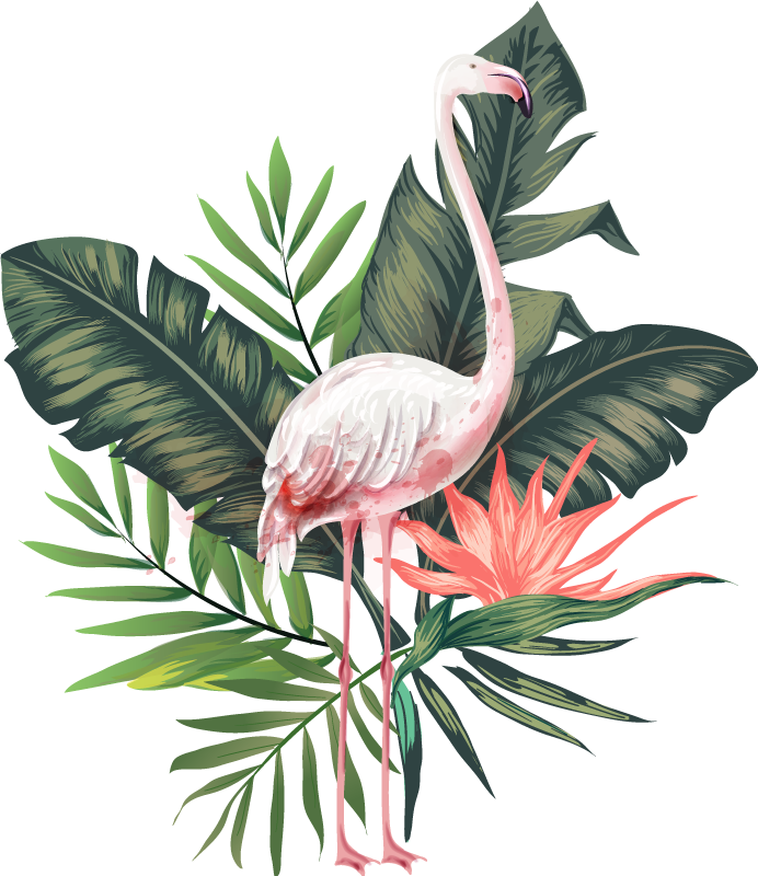Vinyltæpper med dyr vandfarve flamingo og blade - TenStickers