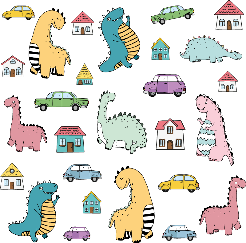 Vinyltæpper med dyr nordic dinosaurer i byen sæt - TenStickers