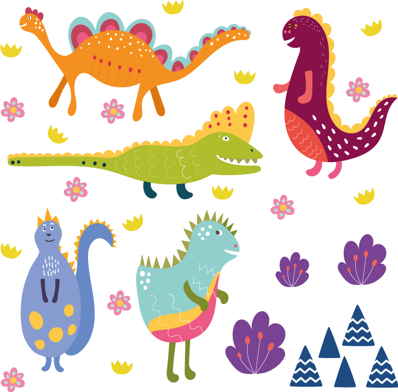 Vinyltæpper med dyr nordic dinosaur håndmalet sæt - TenStickers