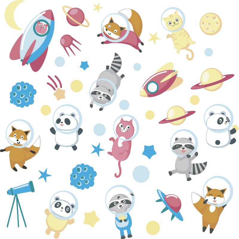 Vinyltæpper med dyr søde dyreastronauter - TenStickers