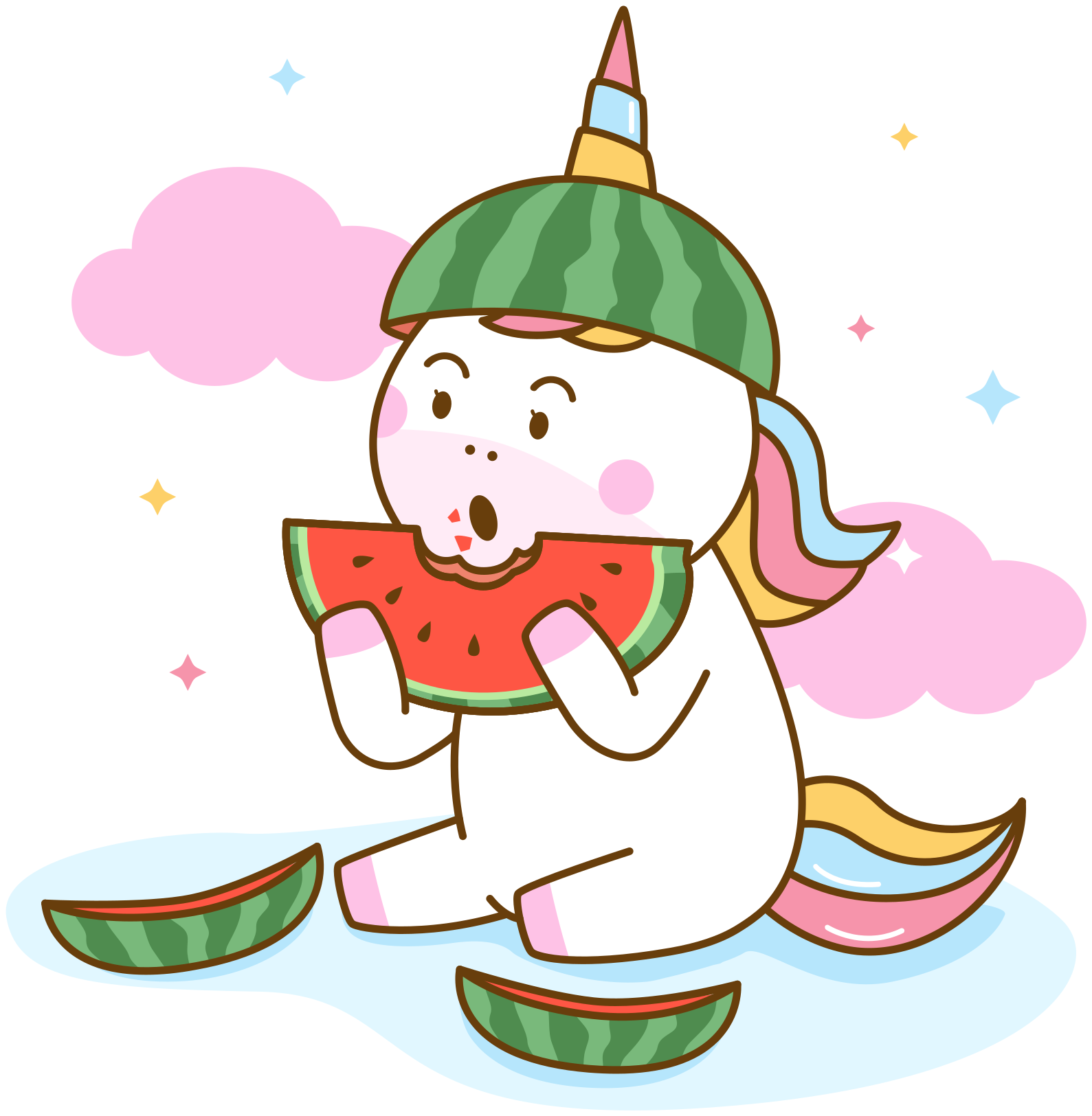 Vinyltæpper med dyr unicorn der spiser vandmelon - TenStickers