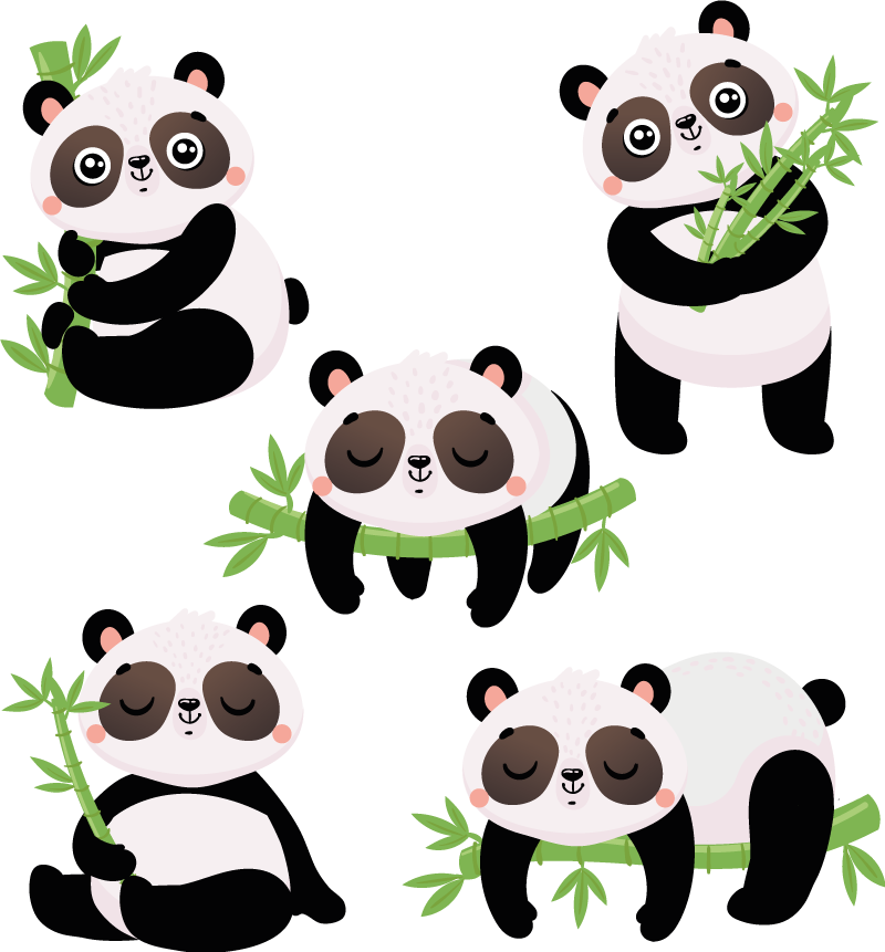 Vinyltæpper med dyr søde panda illustrationer - TenStickers
