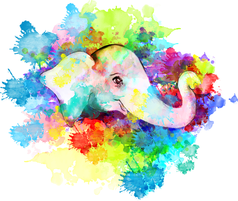Vinyltæpper med dyr farverig elefant splash - TenStickers