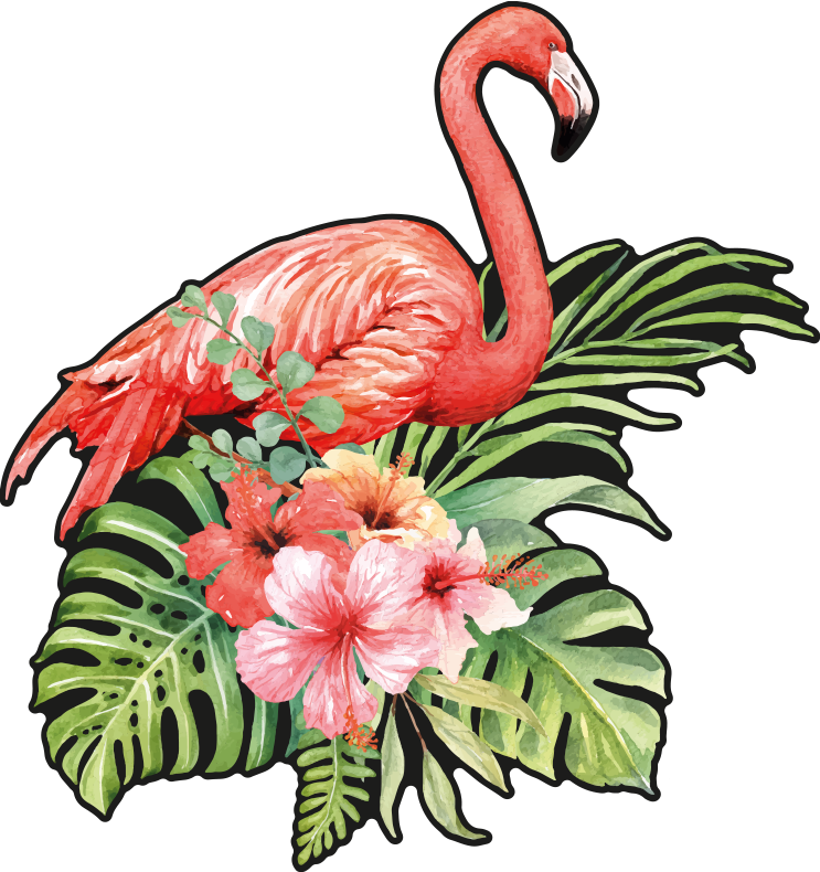 Vinyltæpper med dyr flamingo med blomster - TenStickers