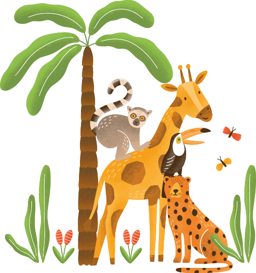 Vinyltæpper med dyr i fantasifuld jungleindretning - TenStickers