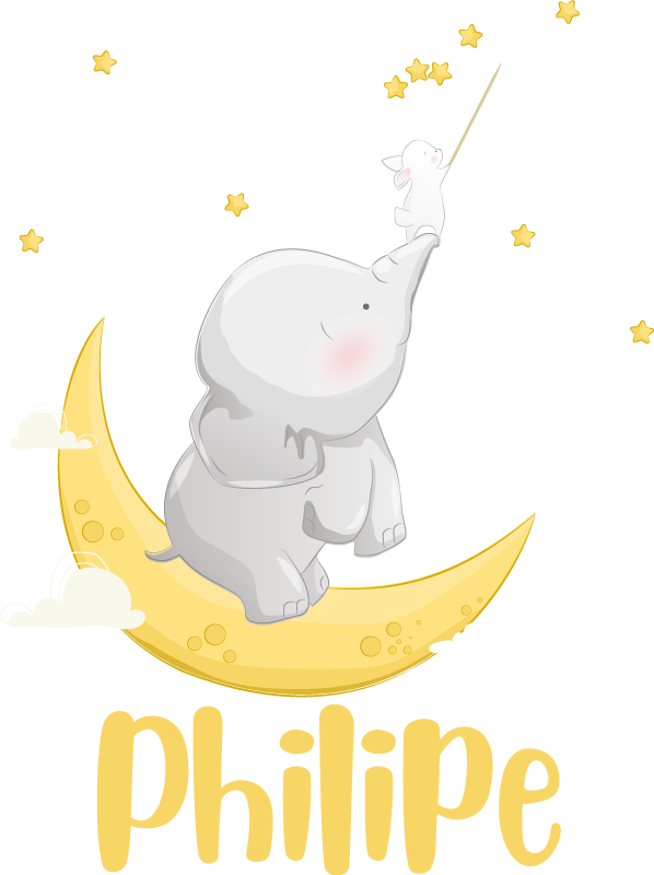 Vinyltæpper med dyr tilpasset med navn elefant og kanin - TenStickers