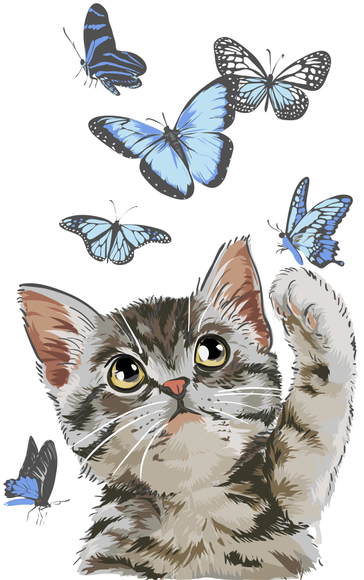 Vinyltæpper med dyr kitty med blå sommerfugle - TenStickers