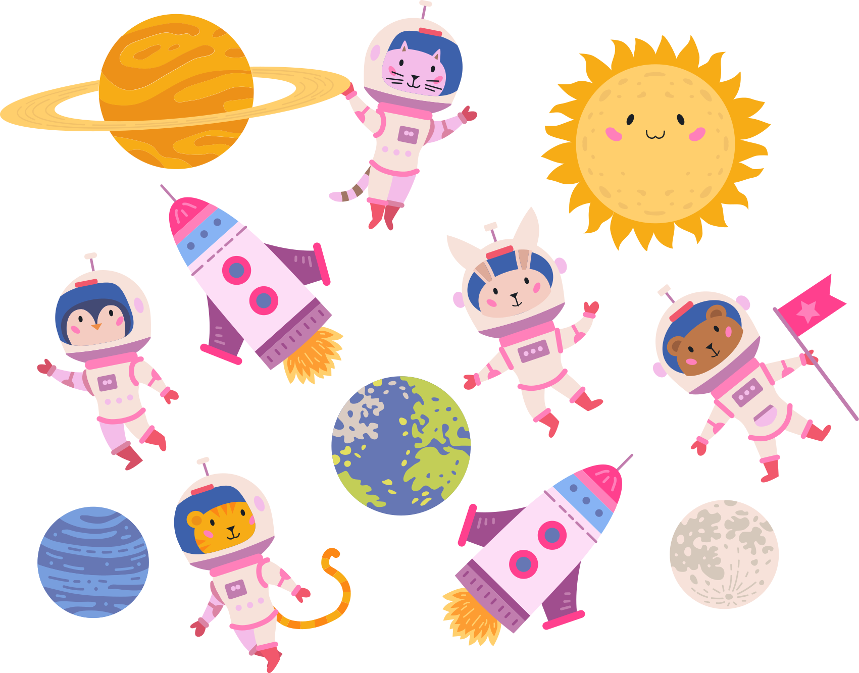Vinyltæpper med dyr astronauter og raketter - TenStickers