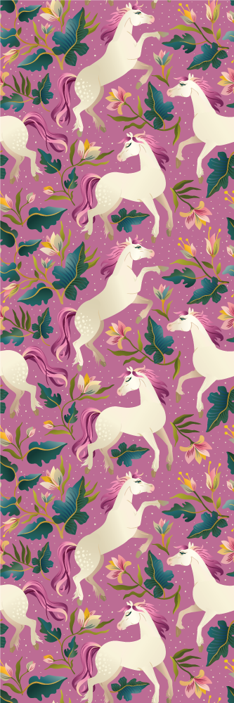 Vinyltæpper med dyr i pink og blomster heste design - TenStickers