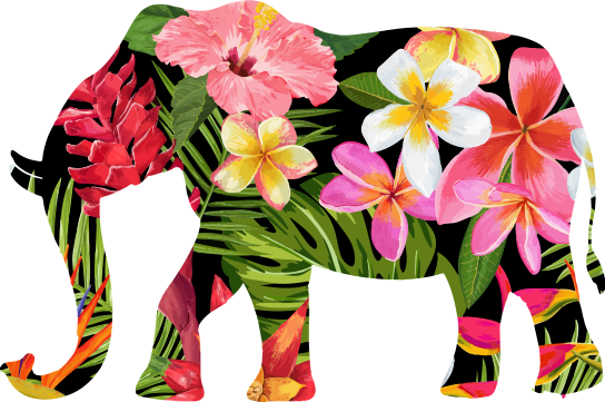 Vinyltæpper med dyr floral elefant silhuet - TenStickers