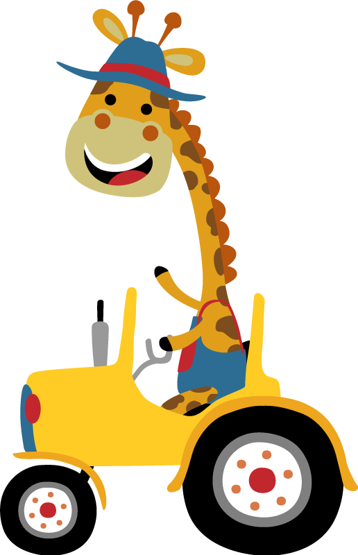 Vinyltæpper med dyr happy giraffe traktor - TenStickers