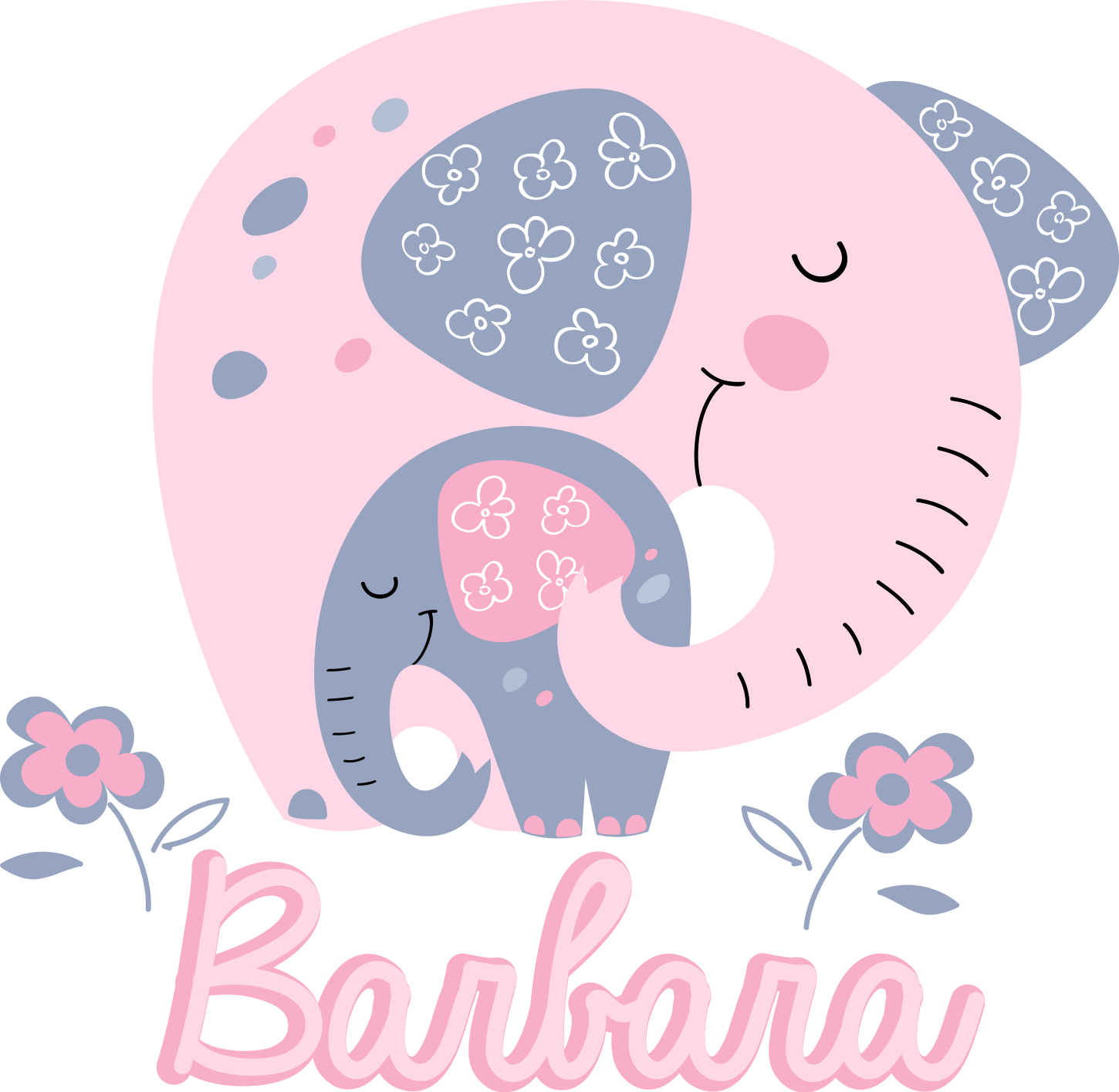 Vinyltæpper med dyr elefant med hjerter og navn - TenStickers