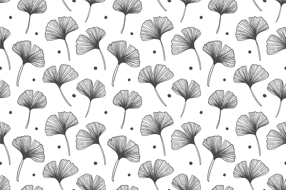 Blomster og planter vinyltæppe gingko blade hvidt mønster - TenStickers