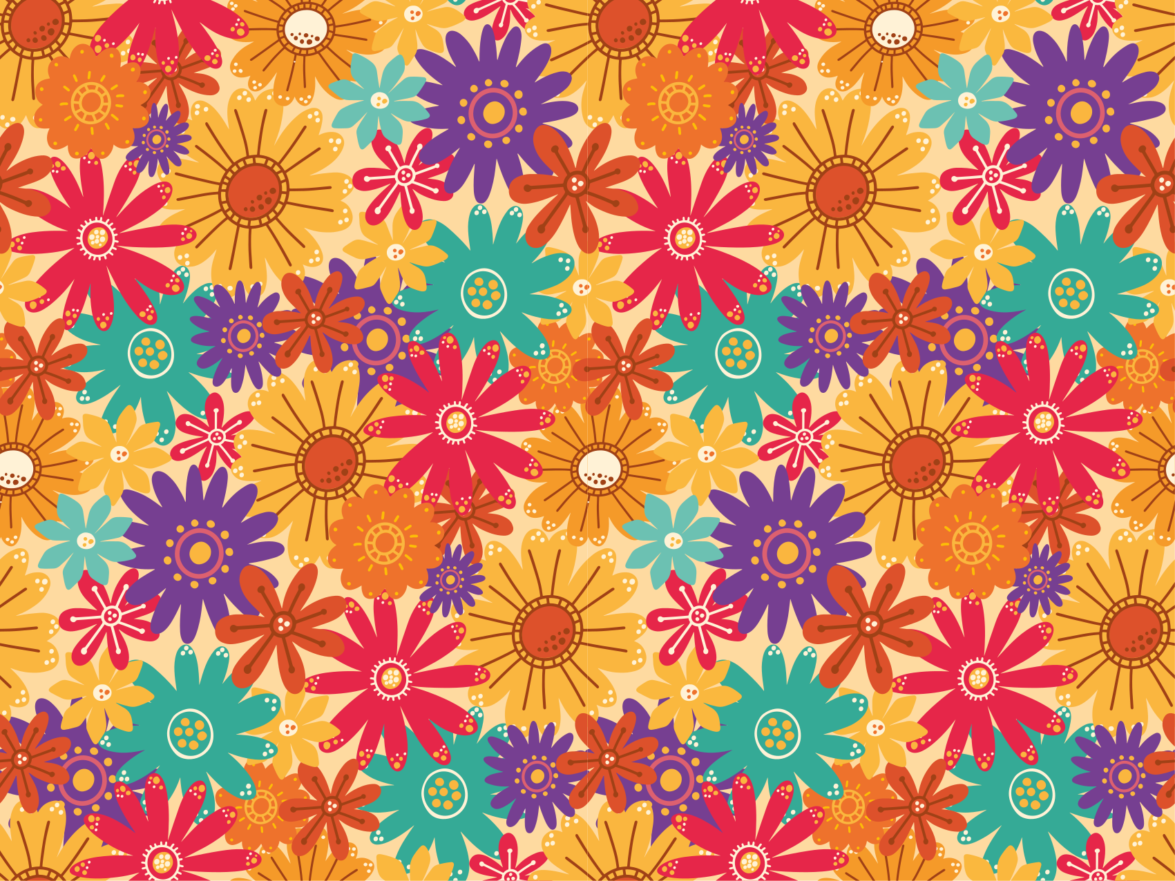 Blomster og planter vinyltæppe med mange blomster - TenStickers