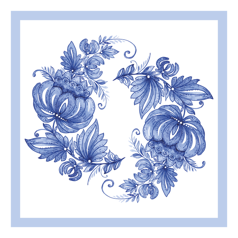 Blomster og planter vinyltæppe blåt blomsterdesign - TenStickers