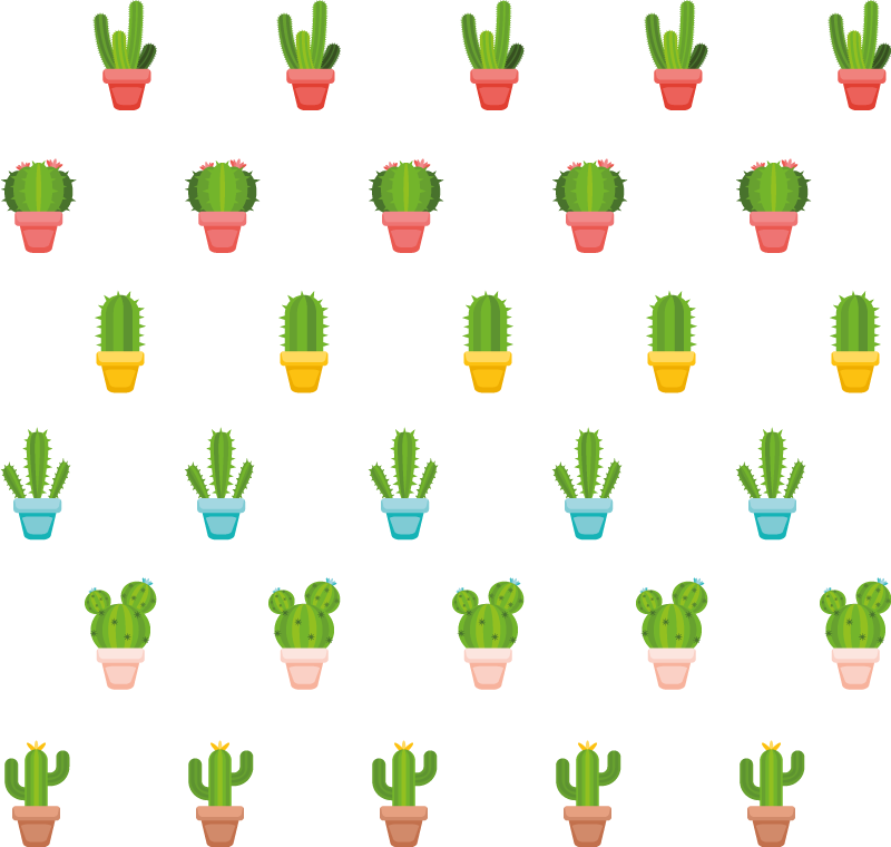 Blomster og planter vinyltæppe med kaktusmønster - TenStickers