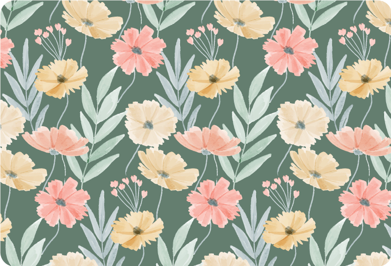 Blomster og planter vinyltæppe med original akvarel mønster - TenStickers