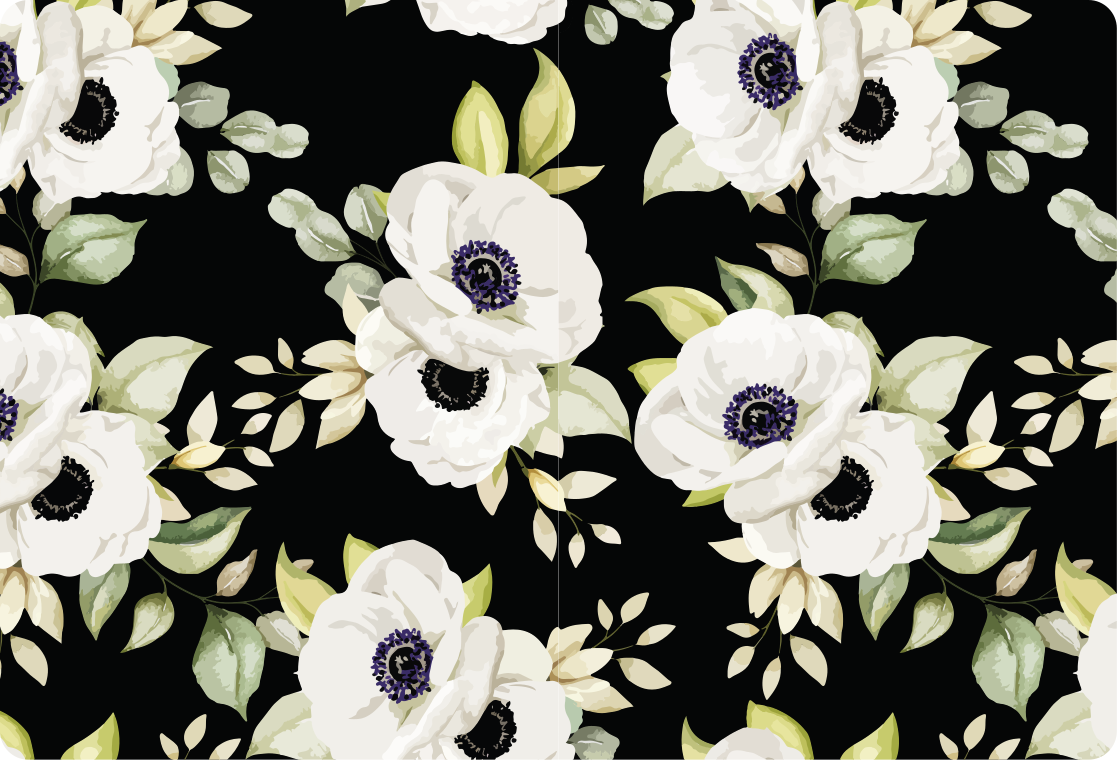 Blomster og planter vinyltæppe i sort elegant stil - TenStickers