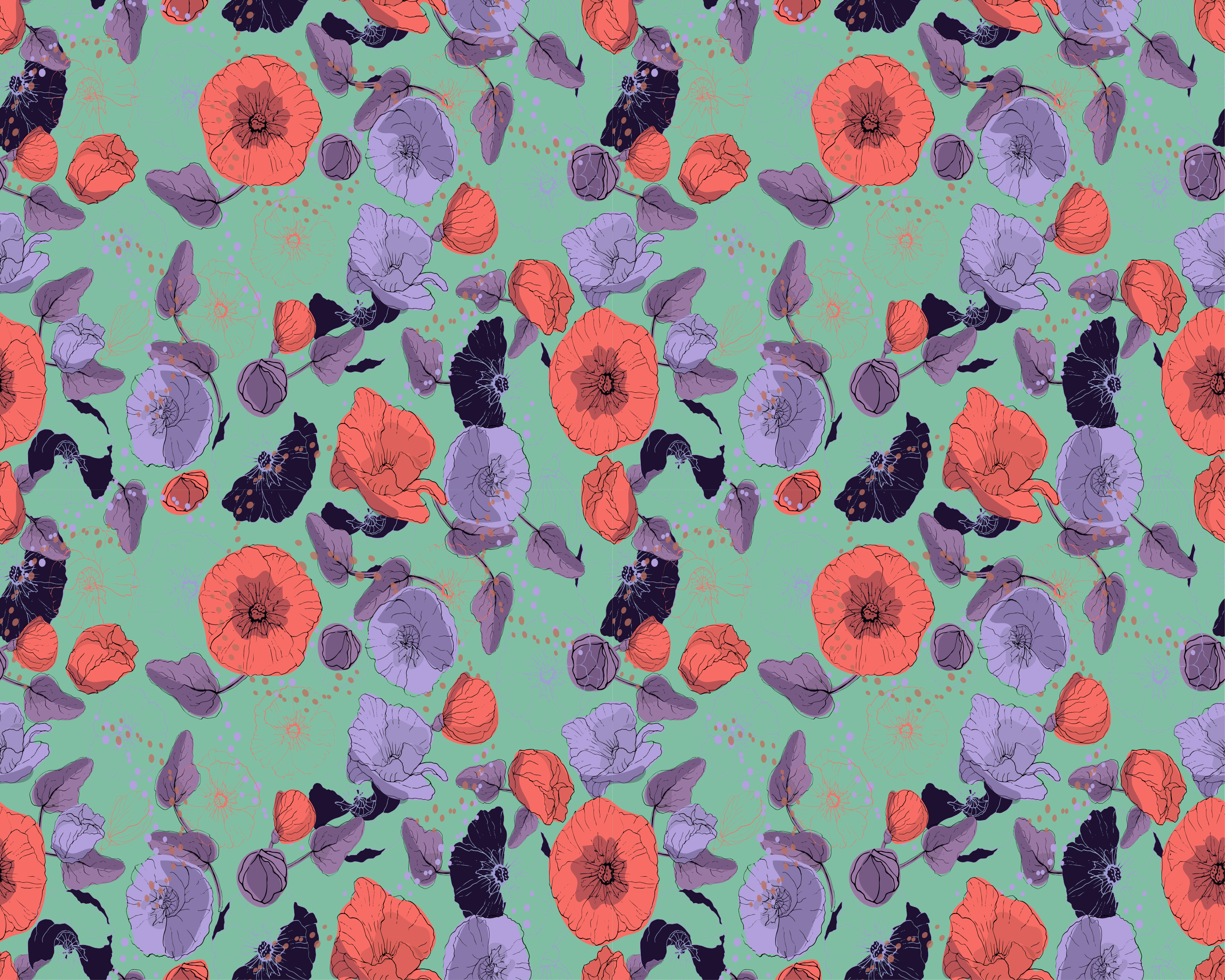 Blomster og planter vinyltæppe yndefulde valmuer - TenStickers