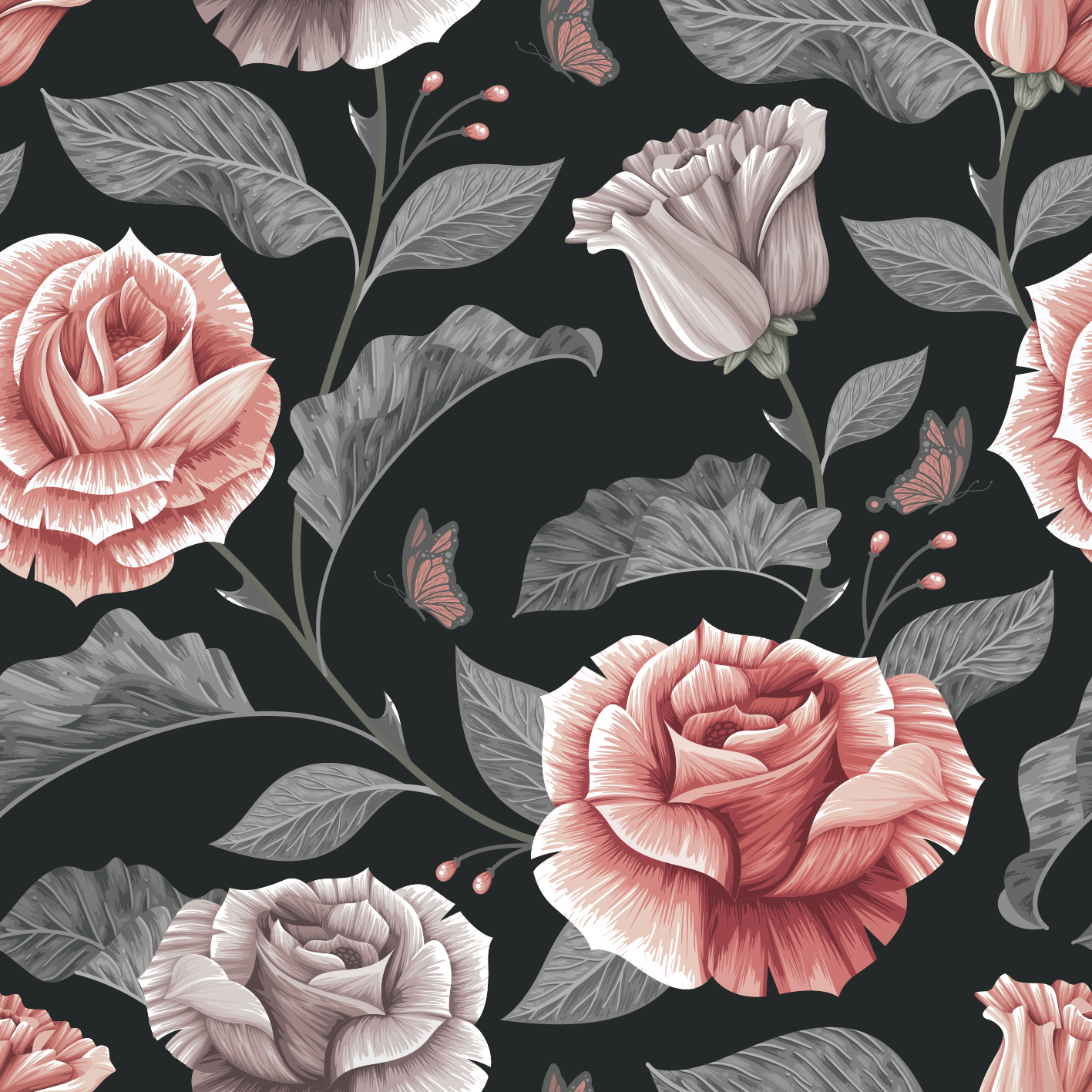 Blomster og planter vinyltæppe med rosemønster - TenStickers