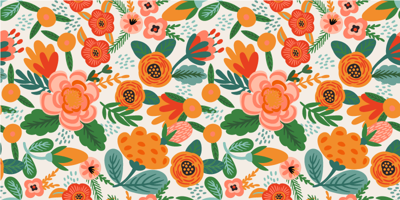 Blomster og planter vinyltæppe rød og orange folkestil - TenStickers