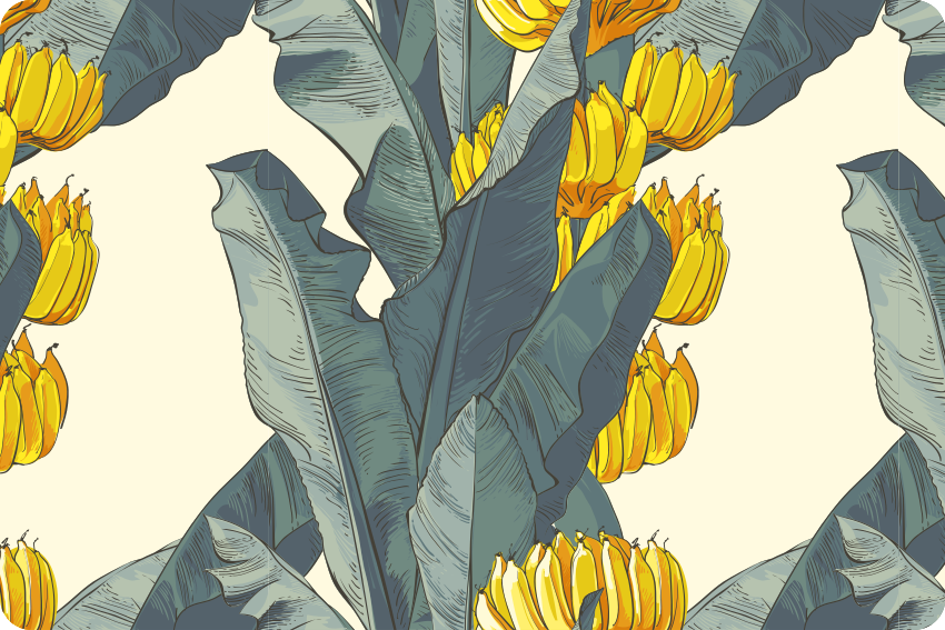 Blomster og planter vinyltæppe med kunstnerisk banantræ - TenStickers