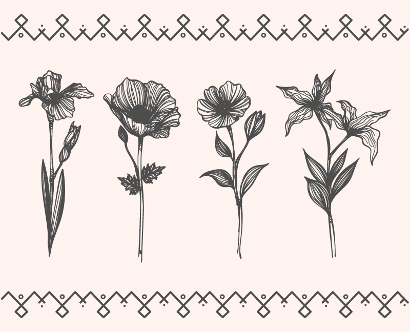 Blomster og planter vinyltæppe realistisk vintage botanik - TenStickers