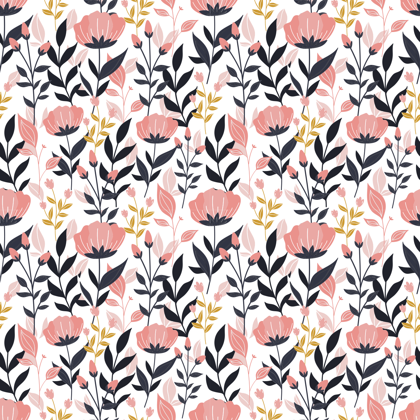 Pink blomster blomster og planter vinyltæppe - TenStickers