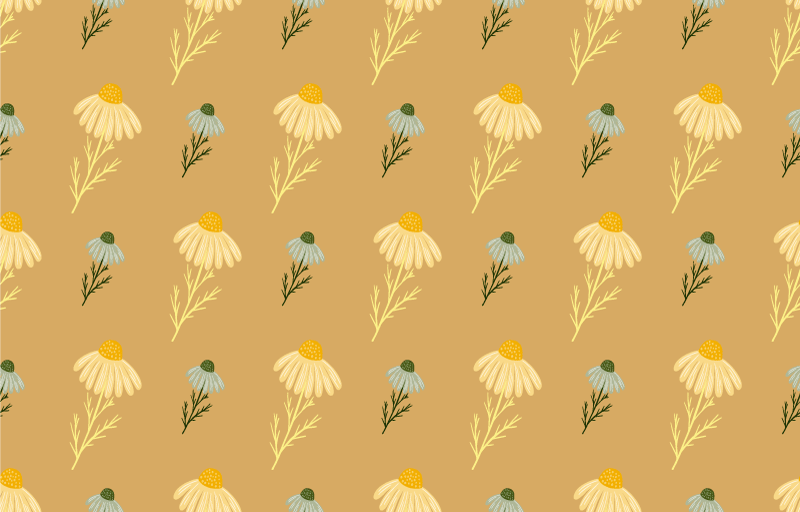 Blomster og planter vinyltæppe med mønster af kamille - TenStickers
