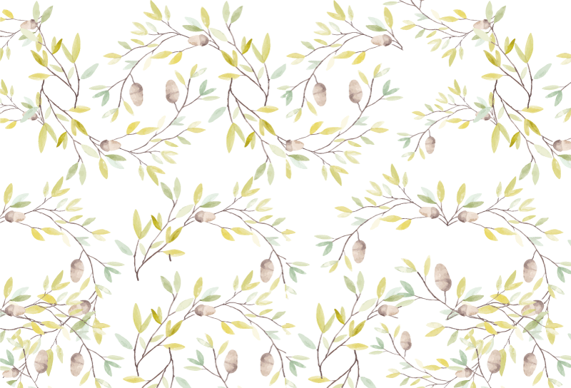 Blomster og planter vinyltæppe med mønster af grønne blade - TenStickers