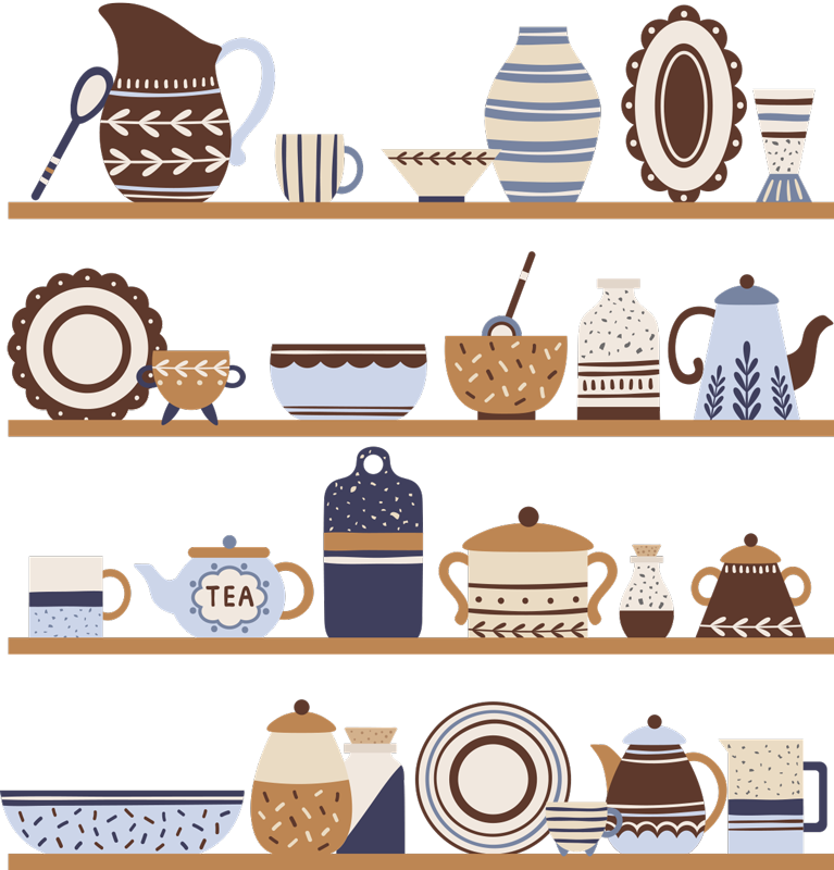 Køkken tæpper med hylder til porcelæn - TenStickers